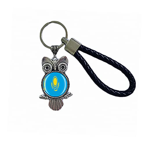 Flagge Schlüsselanhänger Kasachstan Souvenir Geschenk Schlüsselanhänger Eule Anhänger Schlüsselanhänger für Männer Frauen, Kasachstan von MUYU Keychain