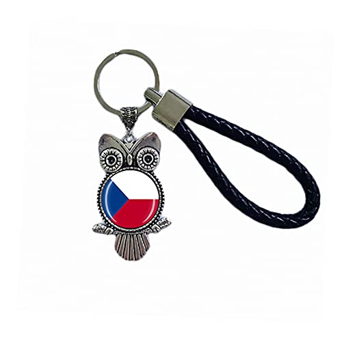 Flagge Schlüsselanhänger Tschechische Republik Souvenir Geschenk Schlüsselanhänger Eule Anhänger Schlüsselanhänger für Männer Frauen, Tschechische Republik von MUYU Keychain