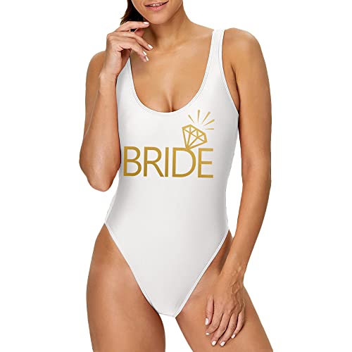 MUZHI Braut Retro Einteiler Badeanzug Wifey Squad Bademode Abnehmbare Pad Badeanzug für Brautparty Geschenk, Bride White 2, Medium von MUZHI