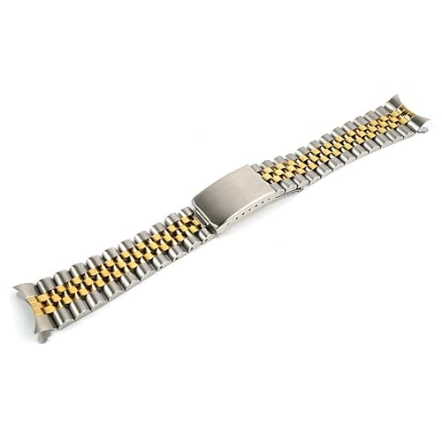 MUZIJING Jubilee Uhrenarmband, 18 mm, 19 mm, 20 mm, 316L Edelstahl, zweifarbig, goldfarben, gebogenes Ende, passend für RLX SKX Watch, 19 mm MUZIJING Jubilee Uhrenarmband, 18 mm, 19 mm, 20 mm, 316L Edelstahl, zweifarbig, goldfarben, gebogenes Ende, passend für RLX SKX Watch, 19 mm von MUZIJING