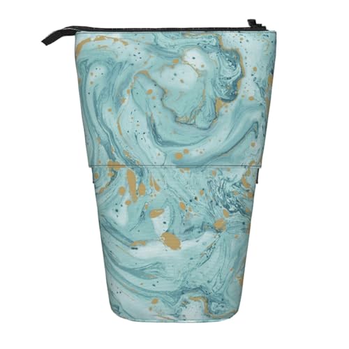 Federmäppchen, Azuritblaugrün und Folie Gold Öl Marmor Muster Bedruckt Bleistift Teleskop Vertikal von MUZIT