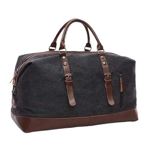 MVGVPLVLTN Canvas Leder Herren Reisetaschen Handgepäck Tasche Herren Seesack Handtasche Reisetasche Große Wochenendtasche(Black Large) von MVGVPLVLTN