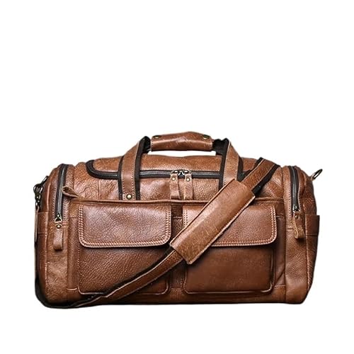 MVGVPLVLTN Herren-Reisehandtasche aus Rindsleder mit großer Kapazität, lässige und einfache Umhängetasche aus echtem Leder(Brown) von MVGVPLVLTN