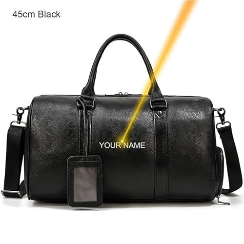 MVGVPLVLTN Luxus Echtleder Reisetasche for Männer und Frauen aus Rindsleder Handgepäcktasche Reisetasche Umhängetasche for Männer und Frauen Wochenendtasche(Black(45cm)-Laser) von MVGVPLVLTN