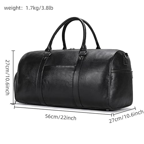 MVGVPLVLTN Luxus Echtleder Reisetasche for Männer und Frauen aus Rindsleder Handgepäcktasche Reisetasche Umhängetasche for Männer und Frauen Wochenendtasche(Black-56cm-new) von MVGVPLVLTN
