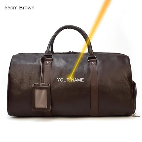 MVGVPLVLTN Luxus Echtleder Reisetasche for Männer und Frauen aus Rindsleder Handgepäcktasche Reisetasche Umhängetasche for Männer und Frauen Wochenendtasche(Brown(55cm)-Laser) von MVGVPLVLTN