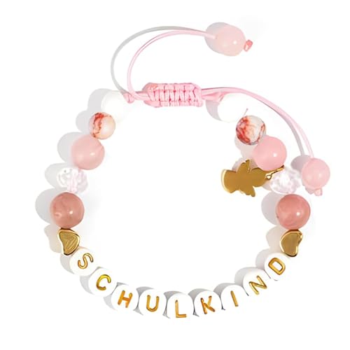 MVOLEGDE Armband Schulkind Mädchen mit Schutzengel,Rosa Schulkind Armband mit Grußkarte,Perfekte Schulkinds Armbands Mädchen,für Einschulung Mädchens Geschenk&Mädchens 2025 Deko Einschulung von MVOLEGDE