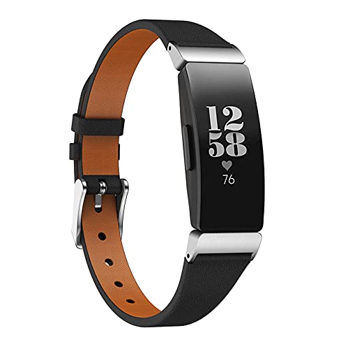 Inspire Armband, MVRYCE Dünnes Echtes Lederarmband Ersatz Sportuhrband Leichtes Verstellbares Lederband mit Metallschnalle Kompatibel mit Inspire/Inspire HR/ACE 2 (Schwarz) von MVRYCE