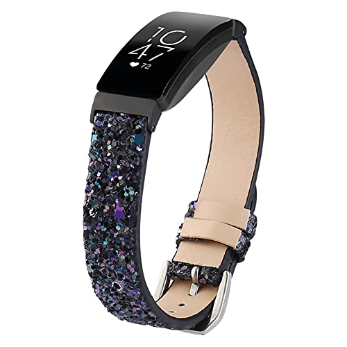 MVRYCE Inspire HR Bänd, Shiny Original Leder Verstellbares Armbänd Damen Ersatzzubehör Armband Slim Sport Armband Kompatibel mit Inspire/Inspire HR/ACE 2 Fitness Tracker (A02) von MVRYCE