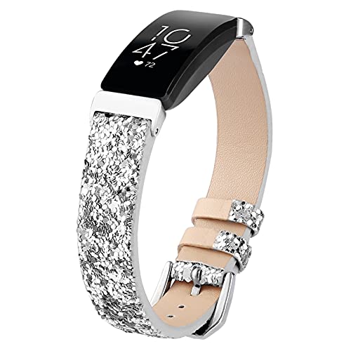 MVRYCE Inspire Uhrenarmband, Shiny Original Leder Verstellbares Armbänd Damen Ersatzzubehör Armband Slim Sport Armband Kompatibel mit Inspire/Inspire HR/ACE 2 Fitness Tracker (A01) von MVRYCE