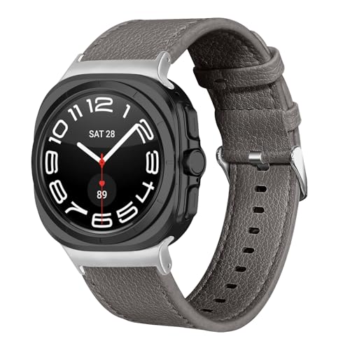 MVRYCE Armband Kompatibel mit Galaxy Watch 7 Ultra 47MM, weiches leichtes echtes Lederband für Frauen Männer Ersatzarmband für Galaxy Watch 7 Ultra 47MM (Grau) von MVRYCE
