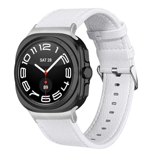 MVRYCE Armband Kompatibel mit Galaxy Watch 7 Ultra 47MM, weiches leichtes echtes Lederband für Frauen Männer Ersatzarmband für Galaxy Watch 7 Ultra 47MM (Weiß) von MVRYCE
