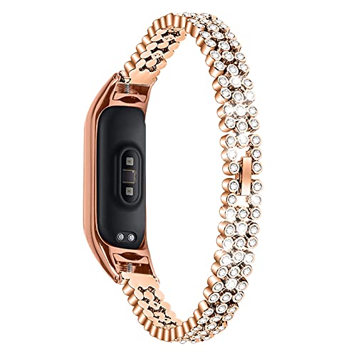 MVRYCE Armband für Mi Band 7 Uhrenarmband 5,5"-8,0" Ersatzband Bling Strass Damen Schmuck Armband Schlankes Metall Zubehör Armband Uhrenarmband Kompatibel mit Mi Band 7 (Roségold) von MVRYCE