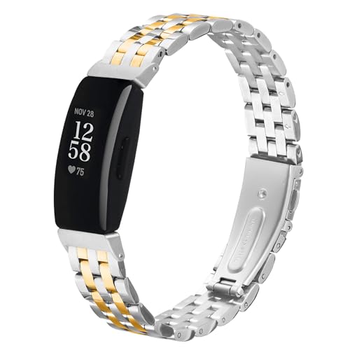 Metallband Kompatibel mit Fit bit Inspire 2, MYRYCE Metall Uhrenarmband Armband Edelstahlarmband Armband Frauen Männer Band Ersatz (Y06) von MVRYCE