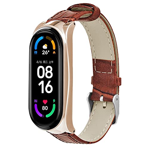 MVRYCE Mi 6 Ersatzband, 200mm-240mm Echtes Lederarmband Schlankes Verstellbares Fitness Armband Ersatzarmband mit Metallrahmen Kompatibel mit Mi Band 5/Mi Band 6 Smart Watch (Y05) von MVRYCE