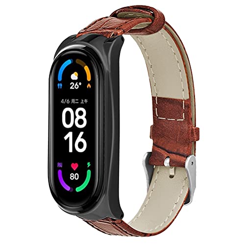 MVRYCE Mi Band 5 Ersatzarmband, 200mm-240mm Echtes Lederarmband Schlankes Verstellbares Fitness Armband Ersatzarmband mit Metallrahmen Kompatibel mit Mi Band 6/Mi Band 5 Smart Watch (Y04) von MVRYCE