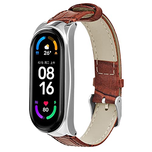 MVRYCE Mi Band 5 Uhrenarmband, 200mm-240mm Echtes Lederarmband Schlankes Verstellbares Fitness Armband Ersatzarmband mit Metallrahmen Kompatibel mit Mi Band 6/Mi Band 5 Smart Watch (Y06) von MVRYCE