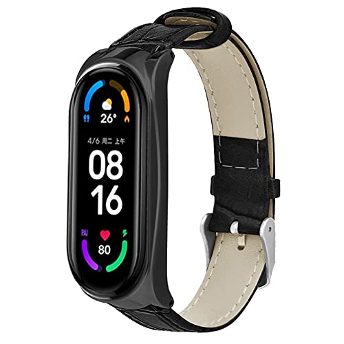 MVRYCE Mi Band 6 Armband, 200mm-240mm Echtes Lederarmband Schlankes Verstellbares Fitness Armband Ersatzarmband mit Metallrahmen Kompatibel mit Mi Band 5/Mi Band 6 Smart Watch (Y01) von MVRYCE