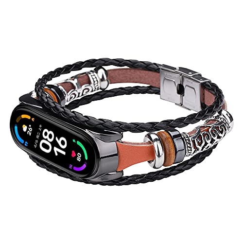 Mi Band 6 Ersatzband, MVRYCE Retro Geflochtenes Seil Ersatzband mit Metallschnalle, Perlenelement DIY Verstellbares Armband Uhrenzubehör Armband Kompatibel mit Mi Band 5/Mi Band 6 (A04) von MVRYCE