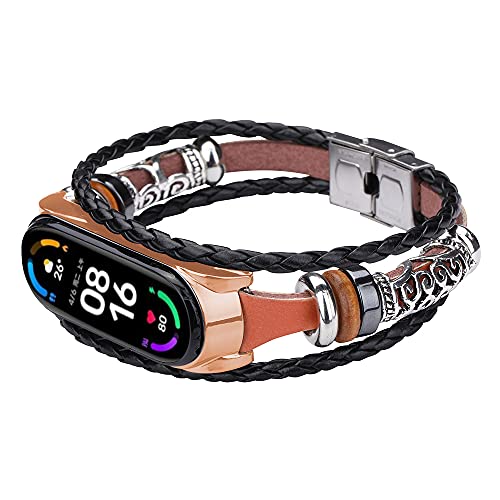 Sport Armband für Mi Band 5, MVRYCE Retro Geflochtenes Seil Ersatzband mit Metallschnalle, Perlenelement DIY Verstellbares Armband Uhrenzubehör Armband Kompatibel mit Mi Band 5/Mi Band 6 (A05) von MVRYCE