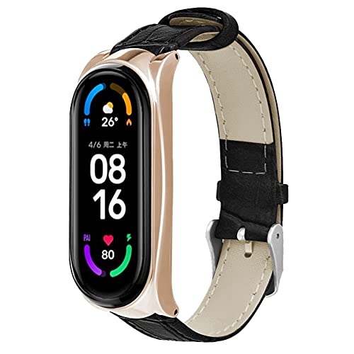 MVRYCE Mi Band 6 Sport Armband, 200mm-240mm Echtes Lederarmband Schlankes Verstellbares Fitness Armband Ersatzarmband mit Metallrahmen Kompatibel mit Mi Band 5/Mi Band 6 Smart Watch (Y02) von MVRYCE