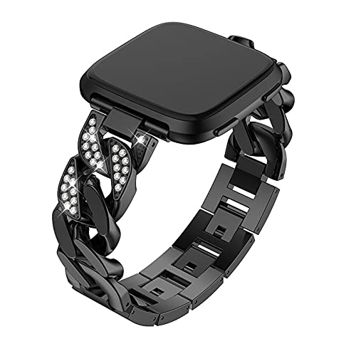 MVRYCE Versa 3 Ersatzarmband, Edelstahl Strass Armband mit Abnehmbaren Gliedern Atmungsaktives Ersatzband Verstellbares Metallband für Damen Herren Kompatibel für Versa 3/Sense (Schwarz) von MVRYCE