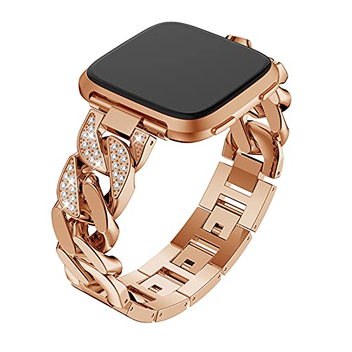 MVRYCE Versa 3 Smart Armband, Edelstahl Strass Armband mit Abnehmbaren Gliedern Atmungsaktives Ersatzband Verstellbares Metallband für Damen Herren Kompatibel für Versa 3/Sense (Dunkles Gold) von MVRYCE