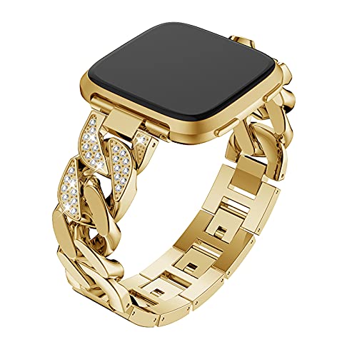 MVRYCE Versa 3 Smart Armband, Edelstahl Strass Armband mit Abnehmbaren Gliedern Atmungsaktives Ersatzband Verstellbares Metallband für Damen Herren Kompatibel für Versa 3/Sense (Gold) von MVRYCE