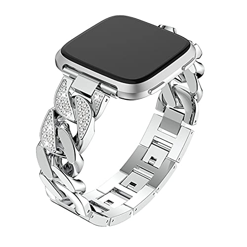 MVRYCE Versa 3 Smart Armband, Edelstahl Strass Armband mit Abnehmbaren Gliedern Atmungsaktives Ersatzband Verstellbares Metallband für Damen Herren Kompatibel für Versa 3/Sense (Silber) von MVRYCE