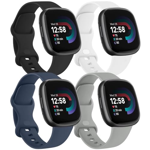 MVSSAT Armbänder kompatibel mit Fitbit Versa 4 / Fitbit Sense 2, weiches Silikon, Sportbänder, Ersatzbänder, Zubehör für Männer und Frauen (groß, Schwarz + Weiß + Marineblau + Grau) von MVSSAT