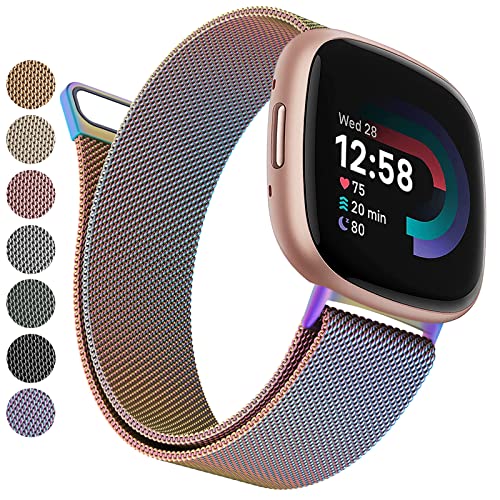 MVSSAT Metallbänder, kompatibel mit Fitbit Versa 4/Sense 2, Uhrenarmbänder für Damen und Herren, Edelstahl-Mesh-Armband mit verstellbarem Magnetverschluss (groß, bunt) von MVSSAT