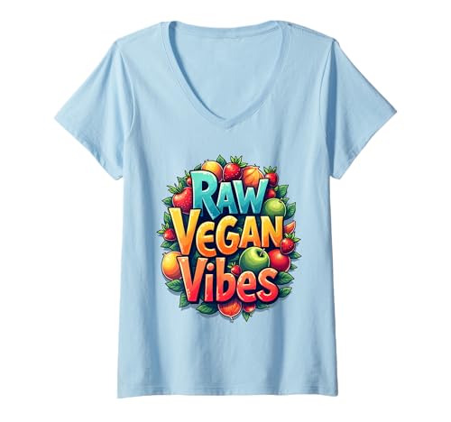 Damen Rohe vegane Vibes T-Shirt mit V-Ausschnitt Damen Rohe vegane Vibes T-Shirt mit V-Ausschnitt von MVegan