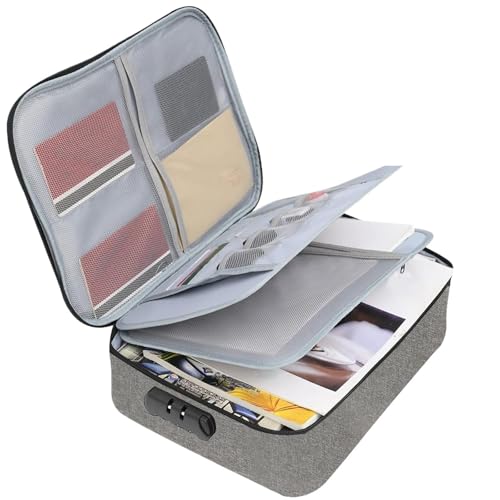 Home Passport Organizer Dokumenten-Aktentasche, 3-lagige abschließbare Aufbewahrungstasche, Herren-Damen-Tasche, Geldbörse, Reisepass, Aufbewahrungsbox mit Heimschutzfunktion FüR Unterwegs(Grey) von MWAHJU
