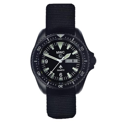 MWC 1999-2001 Muster Quarz Stahl PVD Schwarz Saphir Stoff Tag Datum Uhr Herren, Armband von MWC
