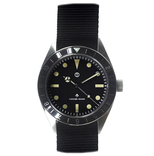 MWC Classic 1960s Muster Sterile Hybrid Quarz Stahl Stoff Schwarz Gelb Saphir Uhr Herren, Schwarz von MWC