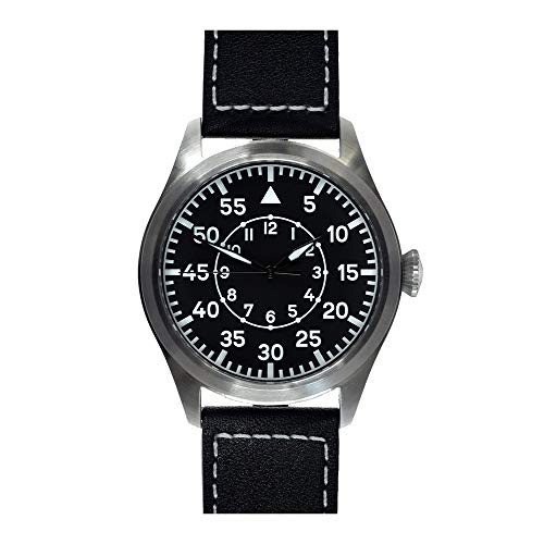 MWC Classic 46 mm Limited Edition XL Luftwaffe Automatik Stahl Schwarz Militär Leder Pilot Herrenuhr von MWC