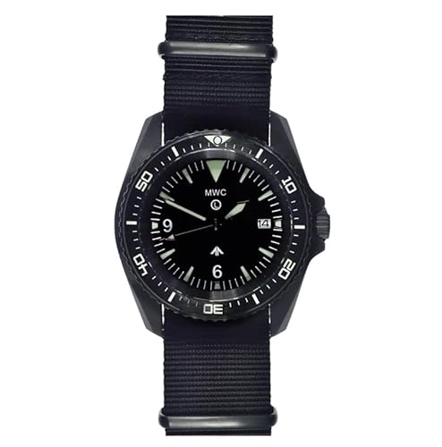 MWC Diver Swiss Quarz Stahl PVD Schwarz Keramik Saphir Datum Stoff Herren Uhr, Armband von MWC