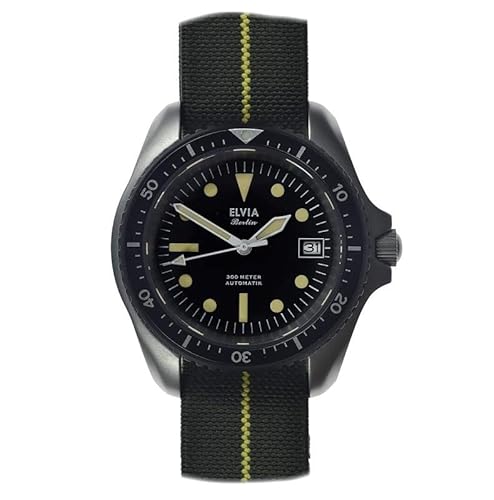 MWC Elvia Automatik Stahl Schwarz Grau Datum Gelb NATO Saphir Militär Herren Uhr von MWC