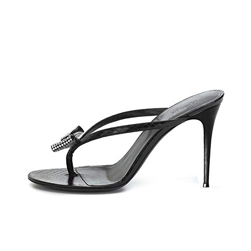 Damen Stiletto Zehentrenner Sandalen, MWOOOK-2272 Mode Frauen Peep Toe Slingback Mules Slipper High Heels Strass Hochzeit Abend Hausschuhe mit Absatz Sommerschuhe,Schwarz,40 EU von MWOOOK