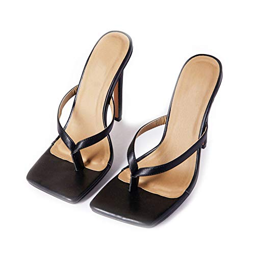 Damen Zehentrenner Sandalette Stiletto, MWOOOK-2274 Sexy Frauen Quadratischer Zeh Slingback Flip Flops Pantoletten Slipper Hochzeit Abend Schuhe,Schwarz,45 EU von MWOOOK