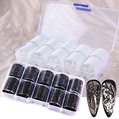 (2 Box / 20 stücke) Spitze Nail Art Transferfolie, Mwoot Nailart Folie Transfer Roll Set Holographische Lace Nail Transfer Aufkleber Nail Wraps Transfer Aufkleber Kit Nagelfolie Transfer von MWOOT