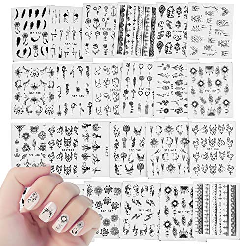 24 Blatt Traumfänger Nail Art Sticker Decals,MWOOT Nagel Wassertransfer Aufkleber Abziehbilder Set mit Blumen Feder Schmetterling Tier für DIY Nagelspitzen Dekoration von MWOOT