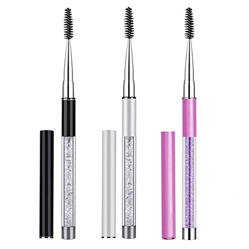 3 Stück Eyelash Brush with Cap, Mwoot Wimpernbürste Set Wimpernverlängerung Make up Mascara Bürste (Strass Griff) von MWOOT