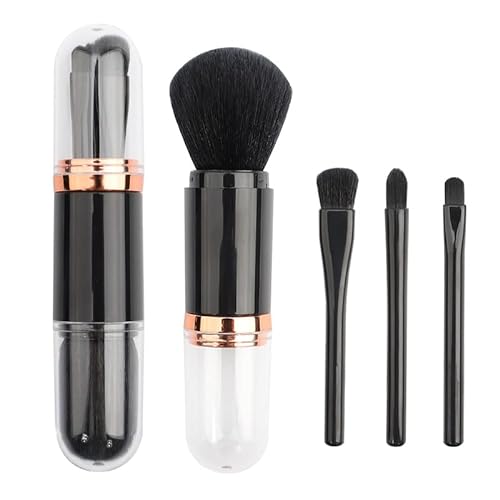 4 in 1 Make-up Pinsel Set, Mwoot Einziehbare Multifunktionale Kosmetik Make-up Pinsel, Nagel Kunst Staub Entferner pinsel,Tragbare Gesichtspuder Lidschatten pinsel für Reise (Schwarz) von MWOOT