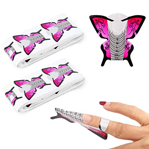 MWOOT 100 Stück Nagelschablonen, Nagelkunst Nagelform Schablone, Selbstklebend Verlängerungsfolie Aufkleber, Nagelverlängerung Modellierschablonen - Rosa Rot Nailart Nail Form Guide Sticker von MWOOT