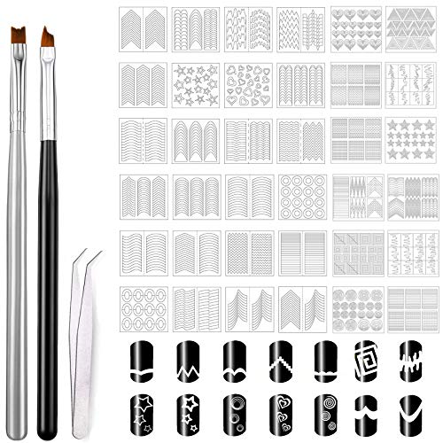 MWOOT 1275 Nailart French Schablonen für Gelnägel, French Tip Nagel Sticker Set mit 2 DIY Nageldesign Pinseln, Nagelkunst Zeichnen Aufkleber Kit, French Form Guides Nail Stickers von MWOOT