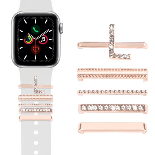 MWOOT 5 Stück Armband Charm Kompatibel mit Apple Watch Series 10 9 8 7 6 5 4 3 2 1 SE Band, Dekorative Ringe und Schlaufen (ohne Armband), Buchstabe L von MWOOT