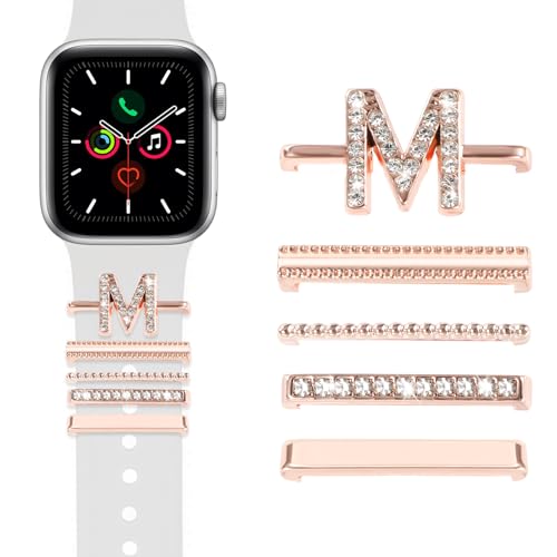 MWOOT 5 Stück Armband Charm Kompatibel mit Apple Watch Series 10 9 8 7 6 5 4 3 2 1 SE Band, Dekorative Ringe und Schlaufen (ohne Armband), Buchstabe M von MWOOT