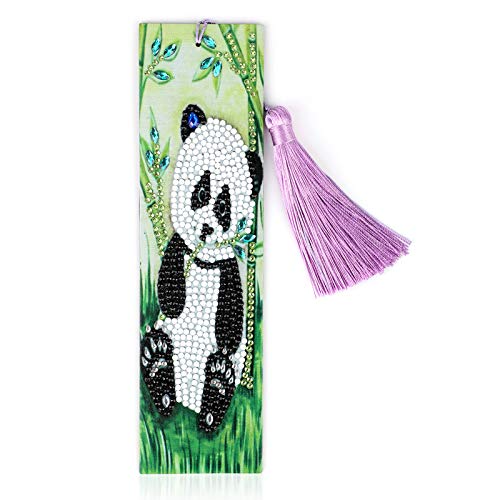 MWOOT 5D Diamant Malerei Lesezeichen Kits,Diamond Art Painting Bookmark,DIY Perlen Leder Quaste Lesezeichen Handwerk für Kinder Erwachsene Anfänger Geschenk (Panda) von MWOOT