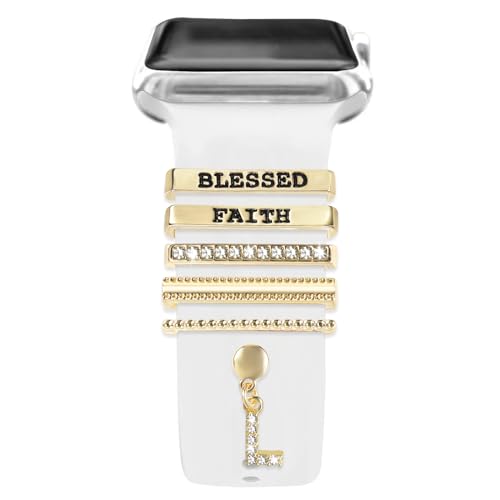 MWOOT 6 Stück Armband Charm Kompatibel mit Apple Watch Series 10 9 8 7 6 5 4 3 2 5 SE Band, Dekorative Ringe und Schlaufen (ohne Armband), Watch Charm Buchstabe L von MWOOT